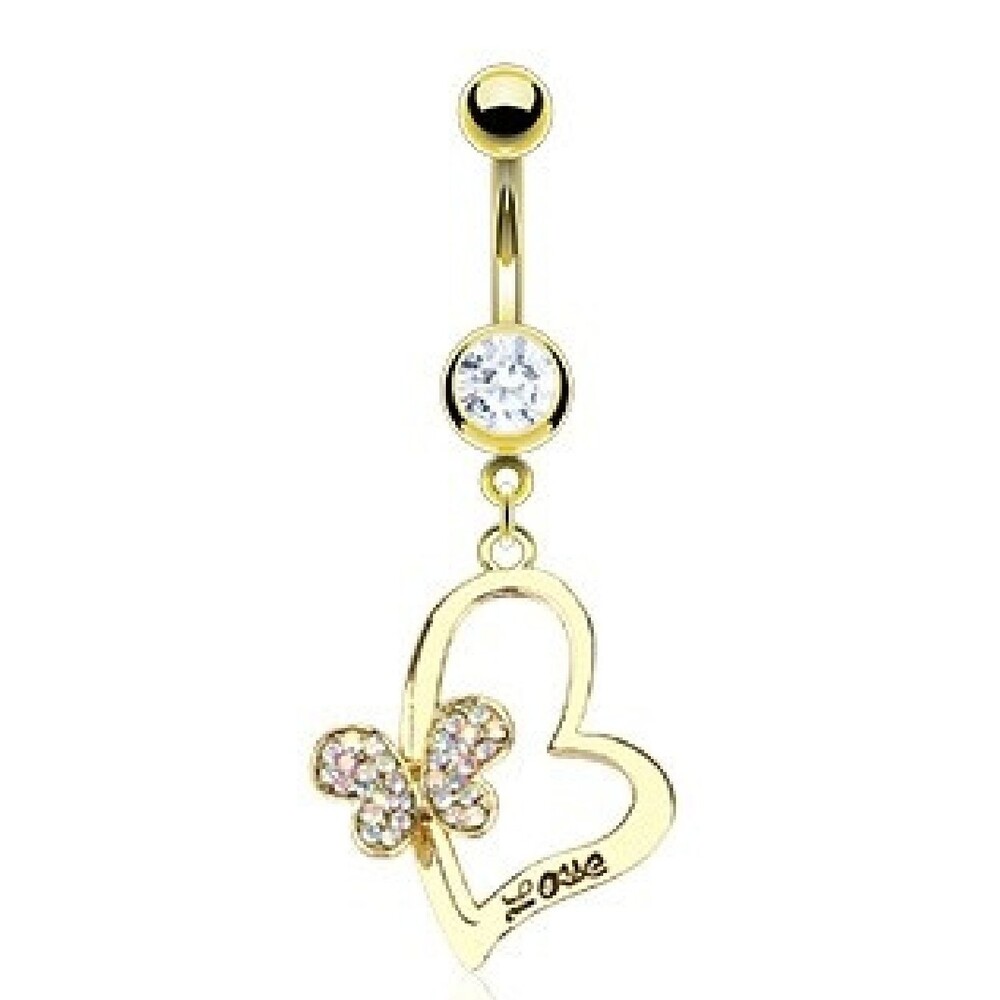 Butterfly & LOVE Heart Navel Ring – NEW Belly Button